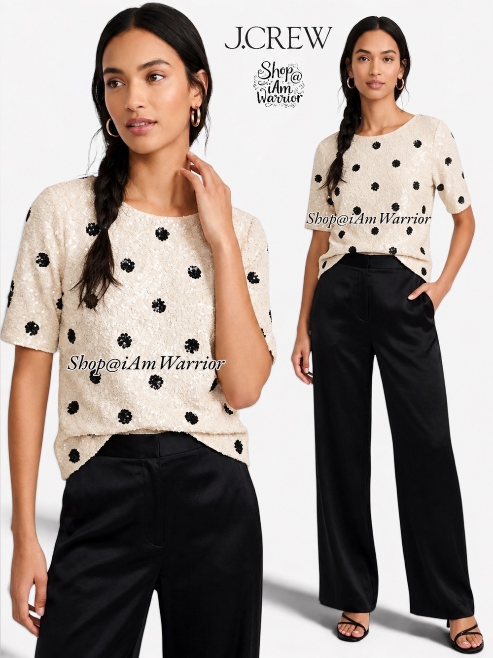 J.Crew ivory & black sequin polka-dot short sleeve top *shop@iamwarrior